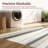 Beige and Slate Abstract Linear Runner With Subtle Distressed Stripes(Beige)