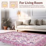 Ultra Soft Area Rug, Non Slip, Stain Resistant, Washable Area Rugs for Living Room, Bedroom, Sophisticated Earthy Floral Geometry(Pink)
