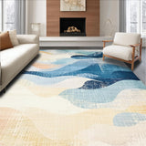 Ultra Soft Area Rug, Non Slip, Stain Resistant, Washable Area Rugs for Living Room, Bedroom, Modern Surf Culture Runner Rug with Wave Geometry and Playful Character Emblems(Blue)
