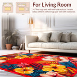 Ultra Soft Area Rug, Non Slip, Stain Resistant, Washable Area Rugs for Living Room, Bedroom, Whimsical Botanical Color Splash(Red)