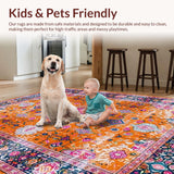 Ultra Soft Area Rug, Non Slip, Stain Resistant, Washable Area Rugs for Living Room, Bedroom, Vibrant Floral Patterned Elegance(Orange)