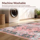 Ultra Soft Area Rug, Non Slip, Stain Resistant, Washable Area Rugs for Living Room, Bedroom, Whimsical Artful Geometric Elements(Pink)