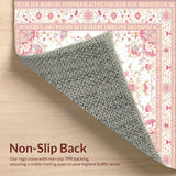 Ultra Soft Area Rug, Non Slip, Stain Resistant, Washable Area Rugs for Living Room, Bedroom, Charming Floral Area with Delicate Peach and Lavender Accents(White)