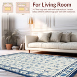 Ultra Soft Area Rug, Non Slip, Stain Resistant, Washable Area Rugs for Living Room, Bedroom, Bowknot Emblem Scallop Pattern Rug with Modern Preppy Ribbon Graphics(Blue)