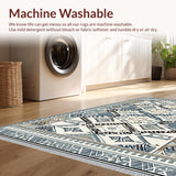Ultra Soft Area Rug, Non Slip, Stain Resistant, Washable Area Rugs for Living Room, Bedroom, Rustic Symmetrical Ogee Theme(Blue)