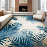 Ultra Soft Area Rug, Non Slip, Stain Resistant, Washable Area Rugs for Living Room, Bedroom, Modern Tropical Leaf Pattern Carpet in Blue Grey Beige Tones(Blue)