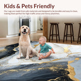 Ultra Soft Area Rug, Non Slip, Stain Resistant, Washable Area Rugs for Living Room, Bedroom, Contemporary Wavy Marble Motif(Gray)