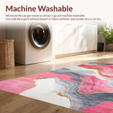Ultra Soft Area Rug, Non Slip, Stain Resistant, Washable Area Rugs for Living Room, Bedroom, Sophisticated Pink Gray Tiled Motif(Pink)