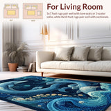 Ultra Soft Area Rug, Non Slip, Stain Resistant, Washable Area Rugs for Living Room, Bedroom, 3D Illusion Nautical with Fluid Octopus Tentacles and Dolphin School(Blue)