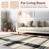 Ultra Soft Area Rug, Non Slip, Stain Resistant, Washable Area Rugs for Living Room, Bedroom, Rustic Warm Toned Linear Design(Beige)