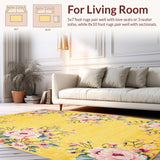Ultra Soft Area Rug, Non Slip, Stain Resistant, Washable Area Rugs for Living Room, Bedroom, Contemporary Cheerful Flower Layout(Yellow)