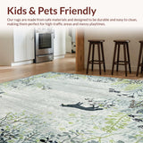 Ultra Soft Area Rug, Non Slip, Stain Resistant, Washable Area Rugs for Living Room, Bedroom, Grey Wolf Rug Wildflowers Weeds Pattern Floor Mat Contemporary Carpet(Gray)