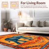 Ultra Soft Area Rug, Non Slip, Stain Resistant, Washable Area Rugs for Living Room, Bedroom, Colorful Floral Elephant Illustration(Orange)