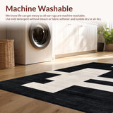 Ultra Soft Area Rug, Non Slip, Stain Resistant, Washable Area Rugs for Living Room, Bedroom, Bold Black Ivory Abstract Print(Black)