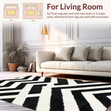 Ultra Soft Area Rug, Non Slip, Stain Resistant, Washable Area Rugs for Living Room, Bedroom, Contemporary Monochrome Zigzag Runner Rug with Sharp Angular Stripes(Black)