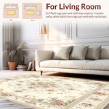 Ultra Soft Area Rug, Non Slip, Stain Resistant, Washable Area Rugs for Living Room, Bedroom, Timeless Circular Area with Vintage Inspired Floral Medallion(Beige)