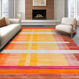 Ultra Soft Area Rug, Non Slip, Stain Resistant, Washable Area Rugs for Living Room, Bedroom, Artful Bright Tiled Composition(Orange)