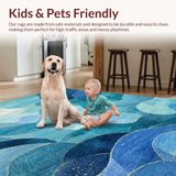 Ultra Soft Area Rug, Non Slip, Stain Resistant, Washable Area Rugs for Living Room, Bedroom, Whimsical Scalloped Bow Accent Rug Elegant Coquette Decor Dreamy Bathroom Mat(Blue)