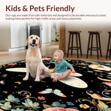 Ultra Soft Area Rug, Non Slip, Stain Resistant, Washable Area Rugs for Living Room, Bedroom, Enchanted Night Garden Area Featuring Whimsical Bugs and Floral(Black)