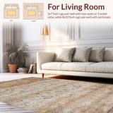 Ultra Soft Area Rug, Non Slip, Stain Resistant, Washable Area Rugs for Living Room, Bedroom, Rustic Retro Botanical Design(Beige)