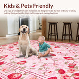 Ultra Soft Area Rug, Non Slip, Stain Resistant, Washable Area Rugs for Living Room, Bedroom, Charming Strawberry Floral Arrangement(Pink)
