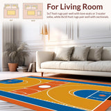 Ultra Soft Area Rug, Non Slip, Stain Resistant, Washable Area Rugs for Living Room, Bedroom, Bold Geometric Basketball Motif(Orange)