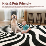 Ultra Soft Area Rug, Non Slip, Stain Resistant, Washable Area Rugs for Living Room, Bedroom, Artistic Monochrome Wildlife Pattern Rug With Minimalist Stripe Aesthetic(Black)