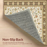 Ultra Soft Area Rug, Non Slip, Stain Resistant, Washable Area Rugs for Living Room, Bedroom, Chic Classic Botanical Motif(Beige)