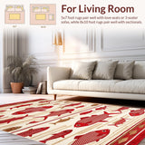 Ultra Soft Area Rug, Non Slip, Stain Resistant, Washable Area Rugs for Living Room, Bedroom, Rustic Red Aquatic Design(Red)