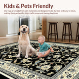 Ultra Soft Area Rug, Non Slip, Stain Resistant, Washable Area Rugs for Living Room, Bedroom, Chic Black Floral Elegance(Black)