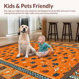 Ultra Soft Area Rug, Non Slip, Stain Resistant, Washable Area Rugs for Living Room, Bedroom, Bold Retro Ethnic Print Statement(Orange)
