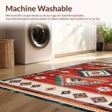 Ultra Soft Area Rug, Non Slip, Stain Resistant, Washable Area Rugs for Living Room, Bedroom, Rustic Ethnic Tribal Aesthetic(Red)