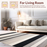 Ultra Soft Area Rug, Non Slip, Stain Resistant, Washable Area Rugs for Living Room, Bedroom, Vibrant Organic Striped Design(Gray)