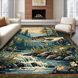Ultra Soft Area Rug, Non Slip, Stain Resistant, Washable Area Rugs for Living Room, Bedroom, Vibrant Wildlife Scene with Bass(Brown)