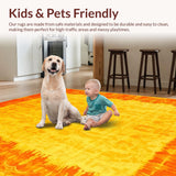 Ultra Soft Area Rug, Non Slip, Stain Resistant, Washable Area Rugs for Living Room, Bedroom, Vibrant Tie-Dyed Artful Aesthetic(Orange)