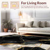 Ultra Soft Area Rug, Non Slip, Stain Resistant, Washable Area Rugs for Living Room, Bedroom, Modern Chic Abstract Elements(Black)