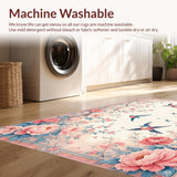 Ultra Soft Area Rug, Non Slip, Stain Resistant, Washable Area Rugs for Living Room, Bedroom, Serene Blossom and Bird Elegance(Beige)