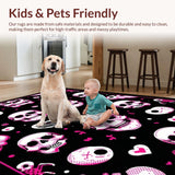 Ultra Soft Area Rug, Non Slip, Stain Resistant, Washable Area Rugs for Living Room, Bedroom, Whimsical Skull Graphic Accent(Pink)