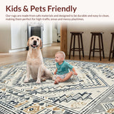 Ultra Soft Area Rug, Non Slip, Stain Resistant, Washable Area Rugs for Living Room, Bedroom, Sophisticated Trellis Design Element(Beige)