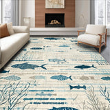 Ultra Soft Area Rug, Non Slip, Stain Resistant, Washable Area Rugs for Living Room, Bedroom, Baby Play Mat Ocean Theme Alphabet Number Classroom Carpet(Blue)