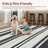 Ultra Soft Area Rug, Non Slip, Stain Resistant, Washable Area Rugs for Living Room, Bedroom, Rustic Cream and Black Linear Motif(Black)
