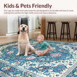 Ultra Soft Area Rug, Non Slip, Stain Resistant, Washable Area Rugs for Living Room, Bedroom, Vintage Floral Blue Elegance(Blue)