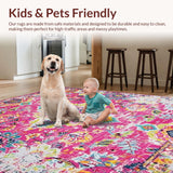 Ultra Soft Area Rug, Non Slip, Stain Resistant, Washable Area Rugs for Living Room, Bedroom, Cozy Earth Tone Floral Touch(Pink)