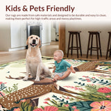 Ultra Soft Area Rug, Non Slip, Stain Resistant, Washable Area Rugs for Living Room, Bedroom, Rustic Floral Deer Motif(Brown)