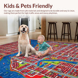Ultra Soft Area Rug, Non Slip, Stain Resistant, Washable Area Rugs for Living Room, Bedroom, Vibrant Cityscape Playful Aesthetic(Red)