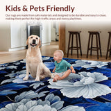 Ultra Soft Area Rug, Non Slip, Stain Resistant, Washable Area Rugs for Living Room, Bedroom, Midnight Bloom Abstract Floral Design Rug for Home Decor(Blue)