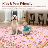 Ultra Soft Area Rug, Non Slip, Stain Resistant, Washable Area Rugs for Living Room, Bedroom, Pastel Soft Textured Medallion Style(Pink)