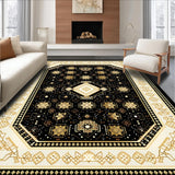 Ultra Soft Area Rug, Non Slip, Stain Resistant, Washable Area Rugs for Living Room, Bedroom, Rustic Gold Geometric Medallion Design(Black)