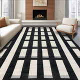Ultra Soft Area Rug, Non Slip, Stain Resistant, Washable Area Rugs for Living Room, Bedroom, Monochrome Linear Weave Rug with Bold Striped Contrast Pattern(Black)