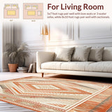 Ultra Soft Area Rug, Non Slip, Stain Resistant, Washable Area Rugs for Living Room, Bedroom, Geometric Diamond Stripe Earthy Beige Rich Terracotta(Orange)